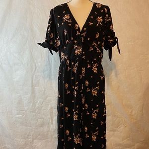 A New Day Black Maxi Floral Dress, Button Front